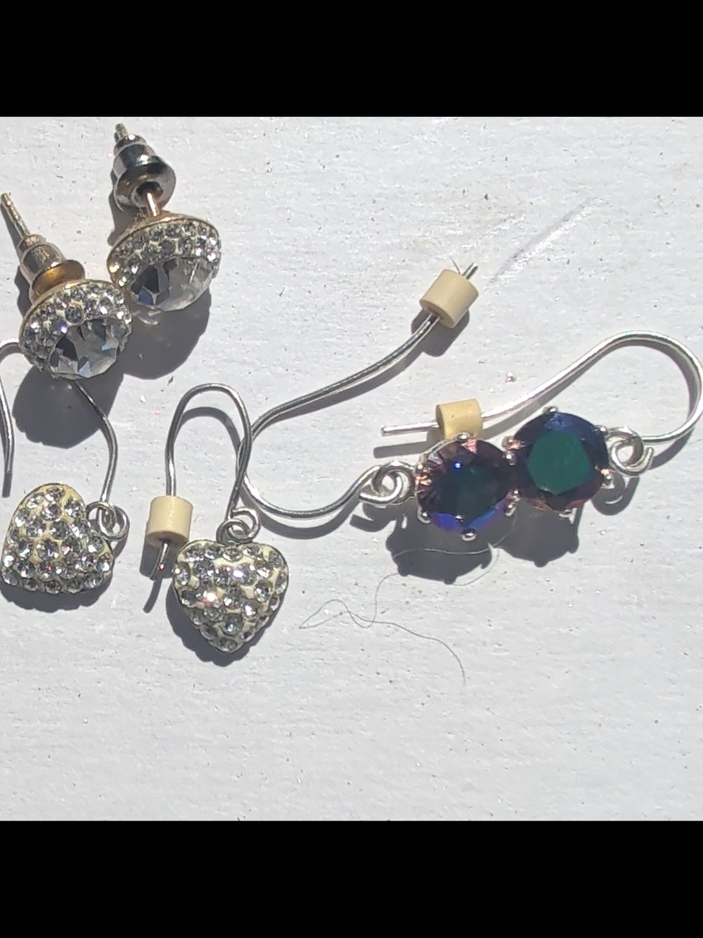 3 Pairs Of Sterling Earrings. Mystic Topaz, White Sapphire, And Cz